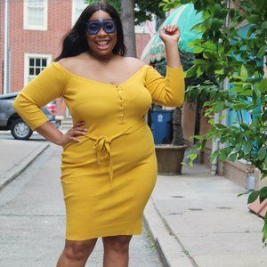 Plus Size - Yellow long sleeve dress